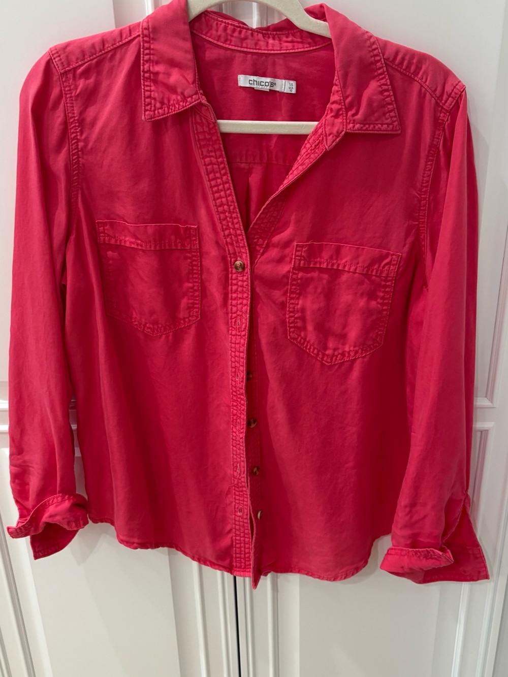 Chico's Women's watermelon pink Button-Front Shirt